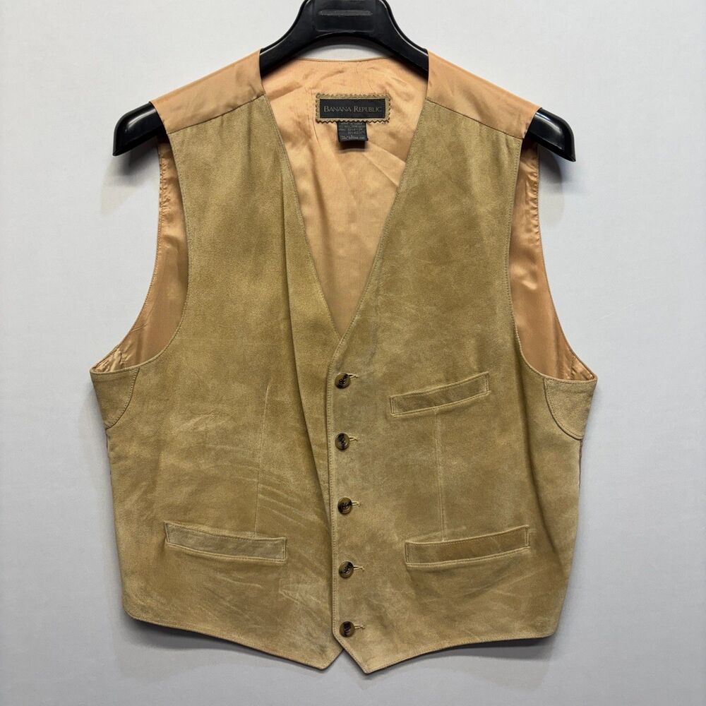 Vintage Banana Republic Suede Front Leather Vest Jacket Men Size Large